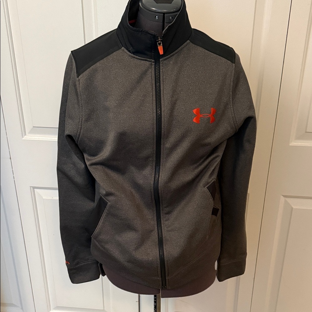 Under Armour Men's Gray and Black Jacket with Orange Logo